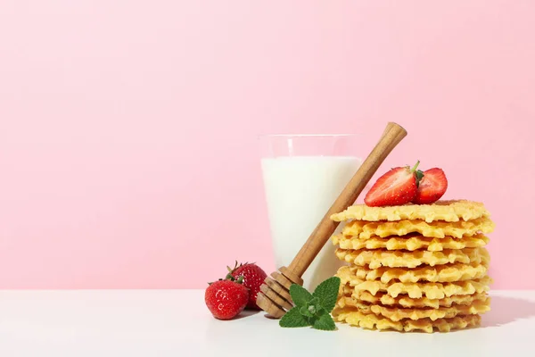 Konzept Schmackhafter Speisen Mit Waffeln Platz Für Text — Stockfoto