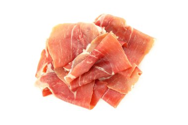 Lezzetli İspanyol mutfağı kavramı - jamon, beyaz arka planda izole edilmiş.