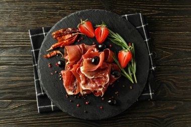 Lezzetli İspanyol mutfağı kavramı - jamon, üst manzara