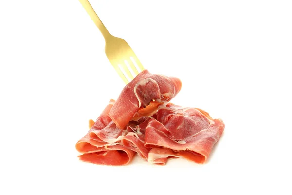 Fogalma Ízletes Spanyol Konyha Jamon Elszigetelt Fehér Alapon — Stock Fotó