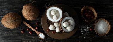 Lezzetli tatlı kavramı, hindistan cevizi şekeri, üst görünüm