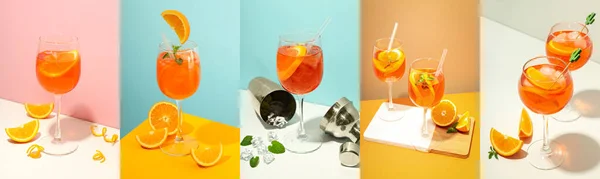 Kolaż Fotograficzny Koncepcji Koktajlu Letniego Aperol Spritz — Zdjęcie stockowe