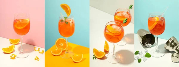 Photo Collage Summer Cocktail Concept Aperol Spritz — Zdjęcie stockowe