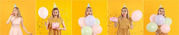 Photo Collage Happy Birthday Concept Happy Girl — Photo