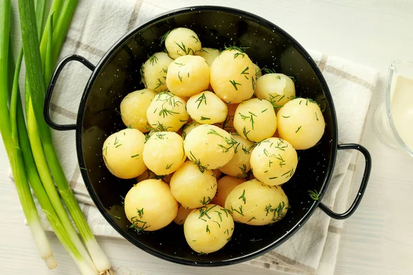 Concept Tasty Food Boiled Young Potatoes Top View — Stock Photo, Image