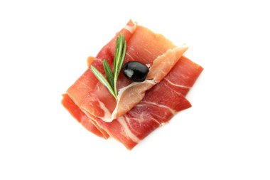 Lezzetli İspanyol mutfağı kavramı - jamon, beyaz arka planda izole edilmiş.