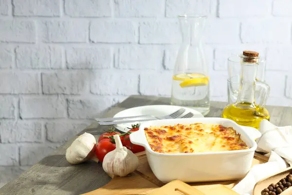 Concept Van Heerlijk Eten Lasagne Ruimte Voor Tekst — Stockfoto