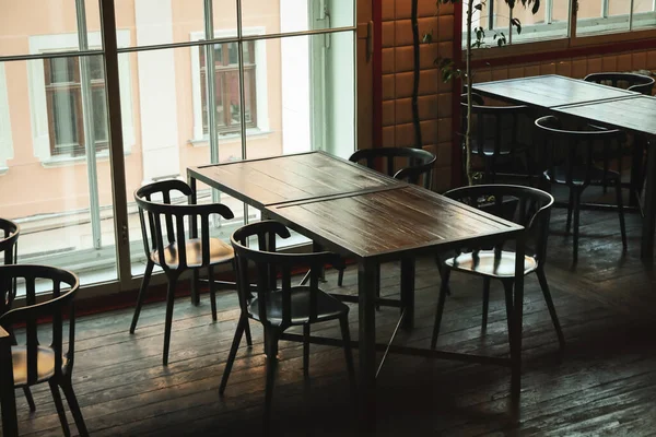 Photo Restaurant Empty Wooden Tables — Photo