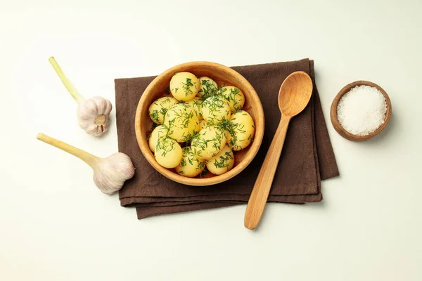 Concept Tasty Food Boiled Young Potatoes Top View — Stockfoto
