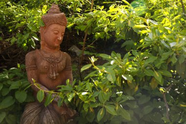 Güneşli bahar gününde Asya heykel parkı