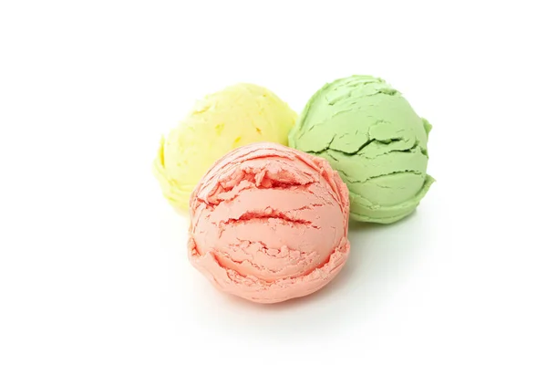 Three Ice Cream Scoops Isolated White Background — Stockfoto