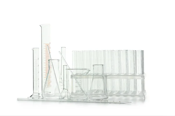 Different Laboratory Accessories Isolated White Background — 图库照片