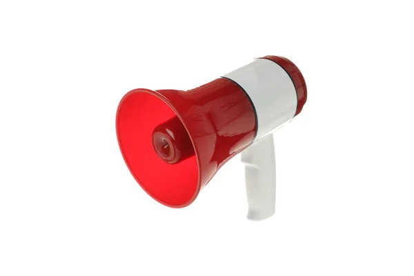 Megafone Vermelho Branco Isolado Sobre Fundo Branco — Fotografia de Stock