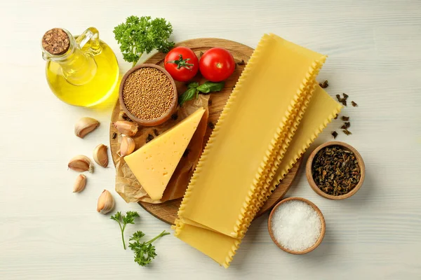 Concept Van Koken Koken Lasagne Bovenaanzicht — Stockfoto