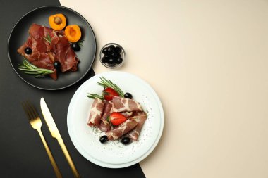 Lezzetli İspanyol mutfağı kavramı - jamon, metin için alan