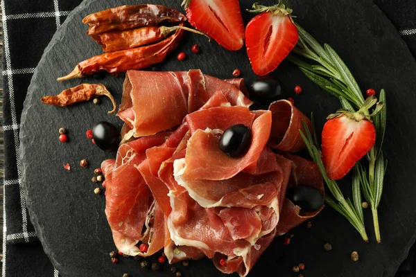 Concept Delicious Spanish Cuisine Jamon Close — Stockfoto