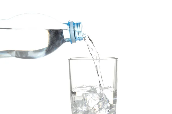 Water Pour Bottle Glass Isolated White Background — Fotografia de Stock
