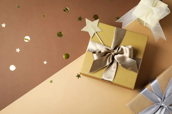 Concept Gift Gift Boxes Two Tone Background — Stock Fotó