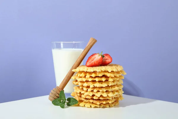 Concept Tasty Food Wafers White Table Violet Background — Foto de Stock
