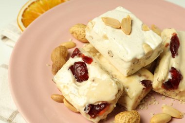 Concept of tasty food, nougat, close up