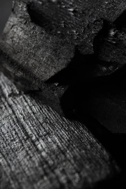 Natural black hard wood charcoal, close up