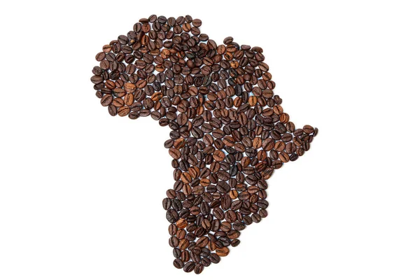 African Continent Shape Made Coffee Beans Isolated White Background — Zdjęcie stockowe