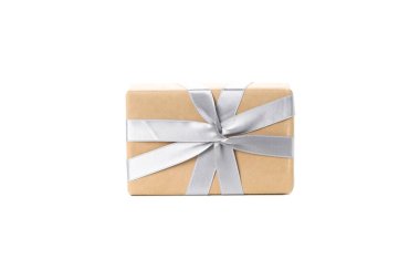 Gift box in craft paper isolated on white background