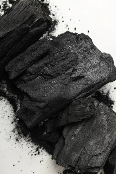 Natural Black Hardwood Charcoal White Background — Foto de Stock