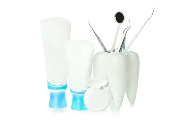 Tooth Care Accessories Isolated White Background — Zdjęcie stockowe
