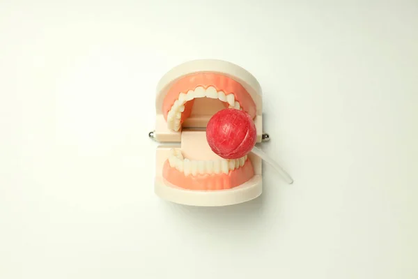 Concept Food Bad Teeth Light Background — Foto Stock