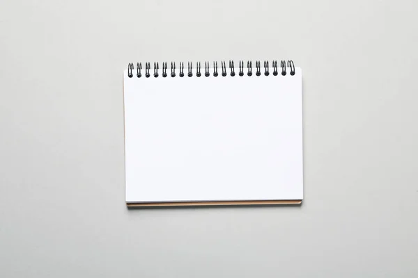 Blank Notebook Light Gray Background Space Text — Stockfoto