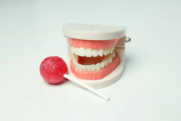 Concept Food Bad Teeth Light Background — Stock Photo, Image