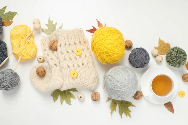 Concept Cozy Relax Hobby Knitting Top View — Stockfoto