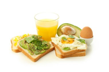 Concept of breakfast, sandwiches, isolated on white background