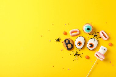 Concept of Halloween sweets, funny sweets, space for text