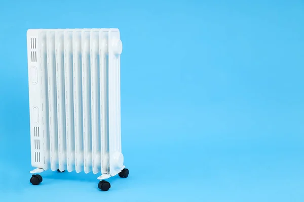Modern White Electric Heater Blue Background — Zdjęcie stockowe