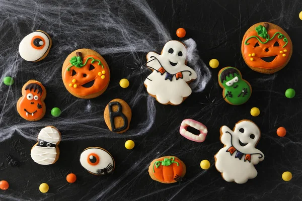 Concept Halloween Sweets Funny Sweets Top View — 图库照片