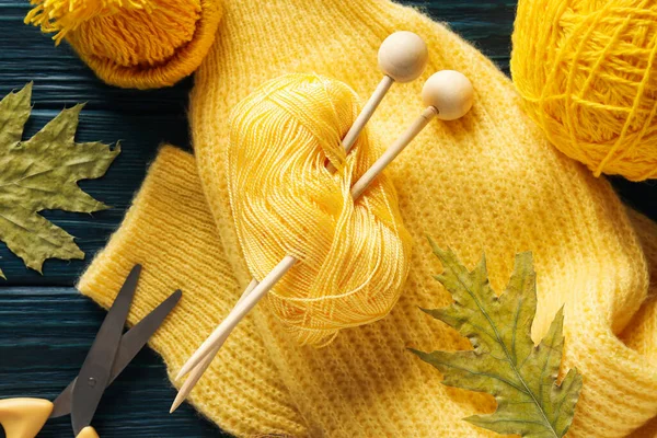 Concept Cozy Relax Hobby Knitting Top View — Stockfoto