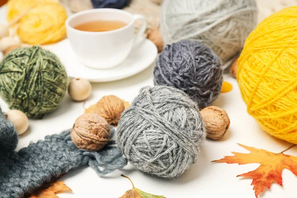 Concept Cozy Relax Hobby Knitting Close — Stockfoto