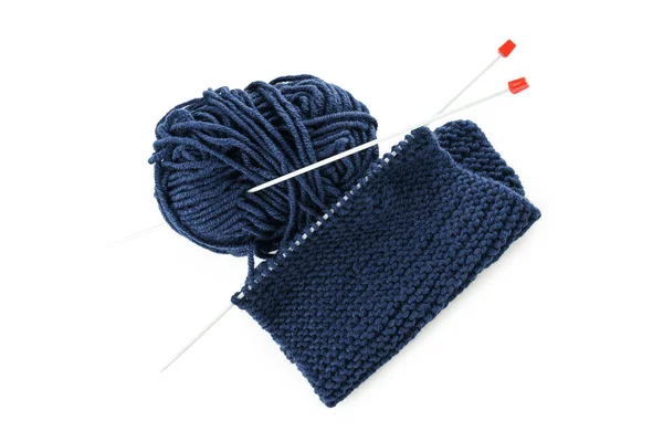 Knitting Needles Yarn Isolated White Background — Stockfoto