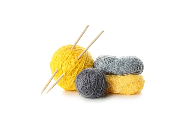 Knitting Needles Yarn Isolated White Background — Zdjęcie stockowe