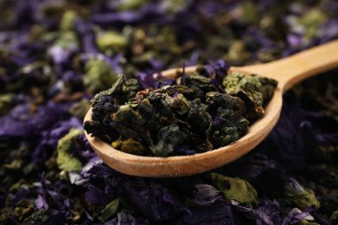 Concept of tasty hot drink, Anchan tea, close up