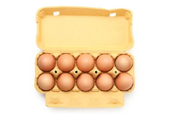 Egg Box Eggs Isolated White Background — Zdjęcie stockowe