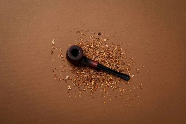 Smoking Pipe Tobacco Brown Background — Photo