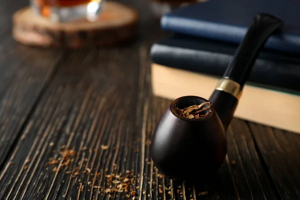 Composition Relaxation Smoking Tobacco Smoking Pipe Wooden Table — стоковое фото