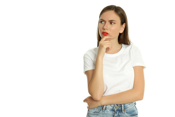 Concept of people, young woman isolated on white background