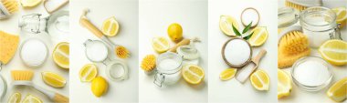 Collage of photos of compositions with lemon acid