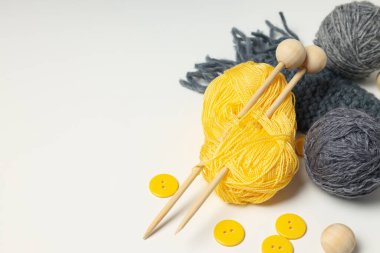 Concept of hobby, knitting, space for text