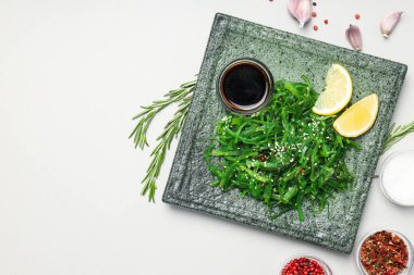 Concept of Japanese cuisine, Chuka salad, space for text