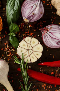 Concept of cooking, different spices, top view